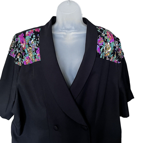 Enge Double Breasted Midi Dress SZ 24 Black Office Lapel Professional Elegant - Picture 3 of 10